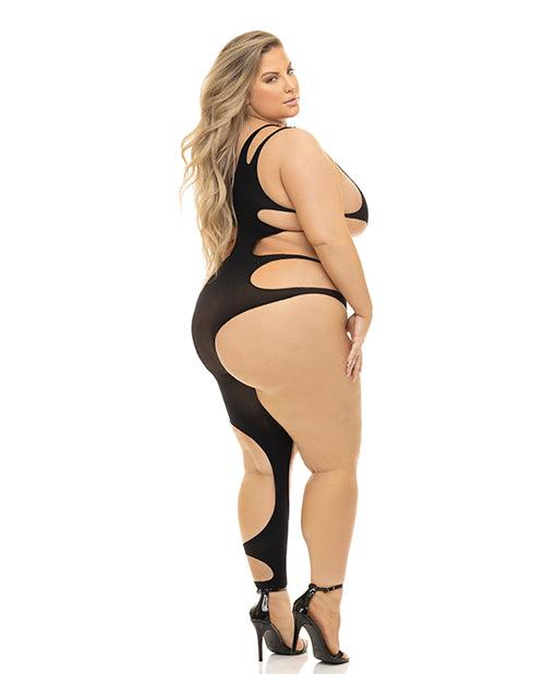 image of product,Pink Lipstick Show You How Cut Out Bodystocking Black - SEXYEONE