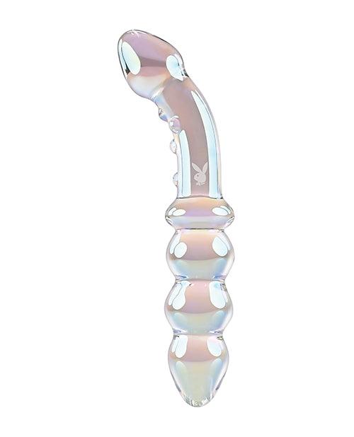 image of product,Playboy Pleasure Jewels Double Glass Dildo w/Anal Beads - Clear - SEXYEONE