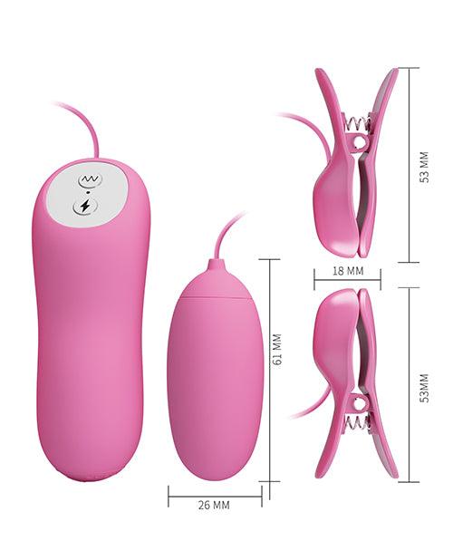 image of product,Pretty Love Electric Shock Vibro Nipple Clamps & Bullet - Pink - SEXYEONE