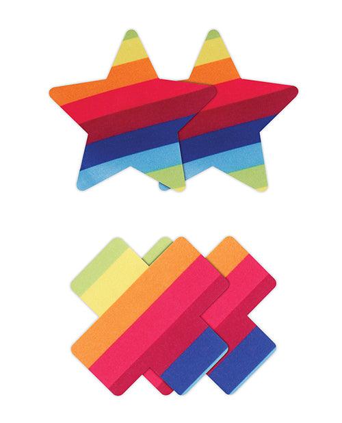 image of product,Pretty Pasties Pride Cross & Star Rainbow - 2 Pair - SEXYEONE
