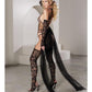 Private Dancer Gartered Teddy w/Thigh High Stocking & Detachable Train Black - SEXYEONE