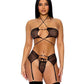 Pull My Strings Mesh Halterneck Bra w/Garter & Panty - Black - SEXYEONE