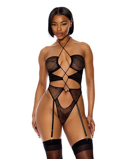 product image, Pull My Strings Sheer Mesh Halterneck Teddy - Black - SEXYEONE