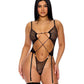 Pull My Strings Sheer Mesh Teddy w/Garters & Faux Pearl Details - Black - SEXYEONE