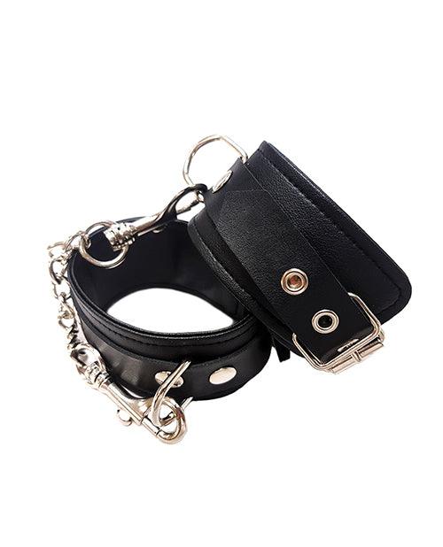 product image, Rouge Fetish Play Vegan Leather Wrist Cuffs - Black - SEXYEONE