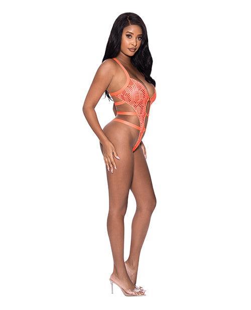 image of product,Rude Awakening Strappy Teddy Orange - SEXYEONE