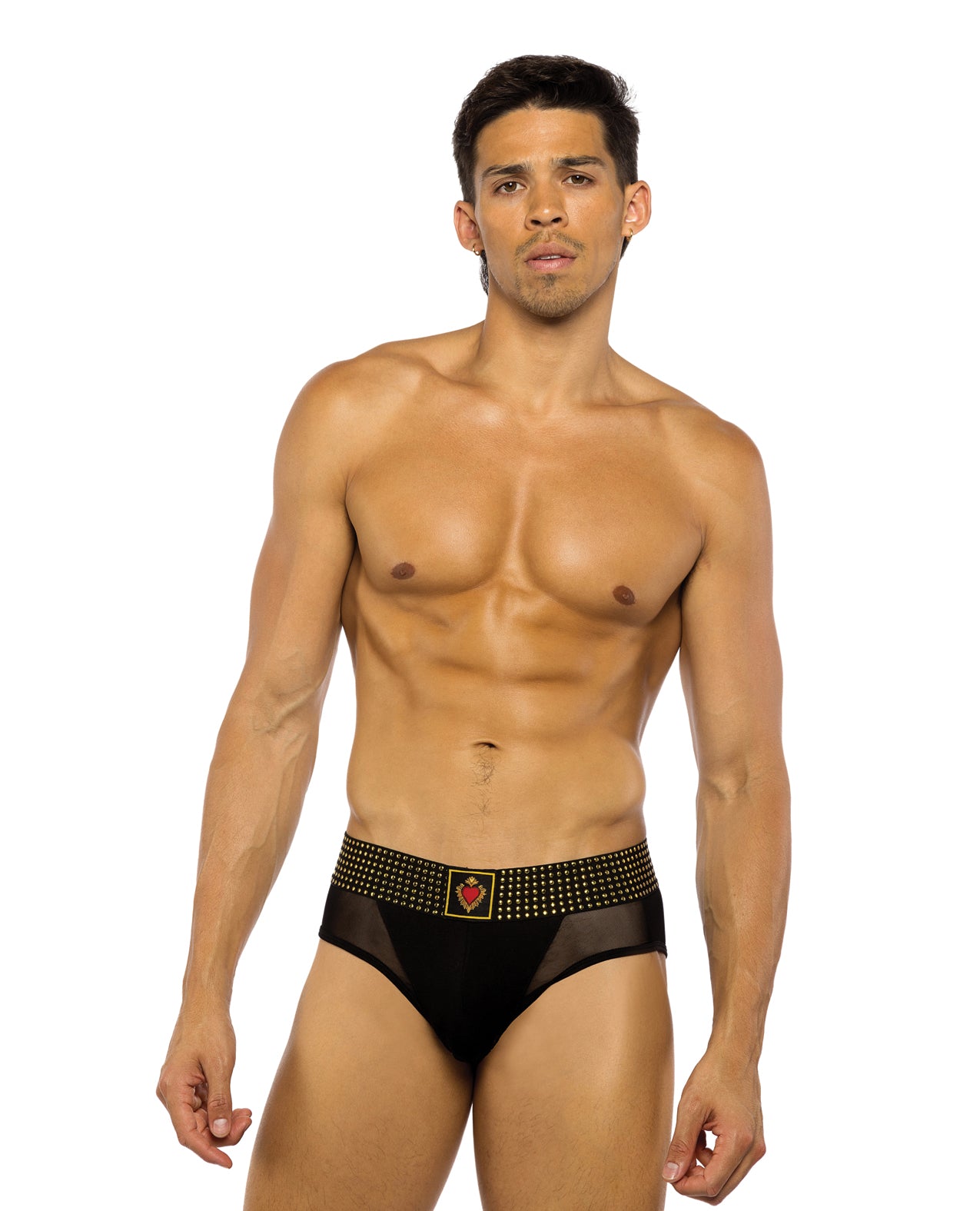 product image, Sacred Heart Briefs w/Studded Elastic Waist Band - Black - SEXYEONE