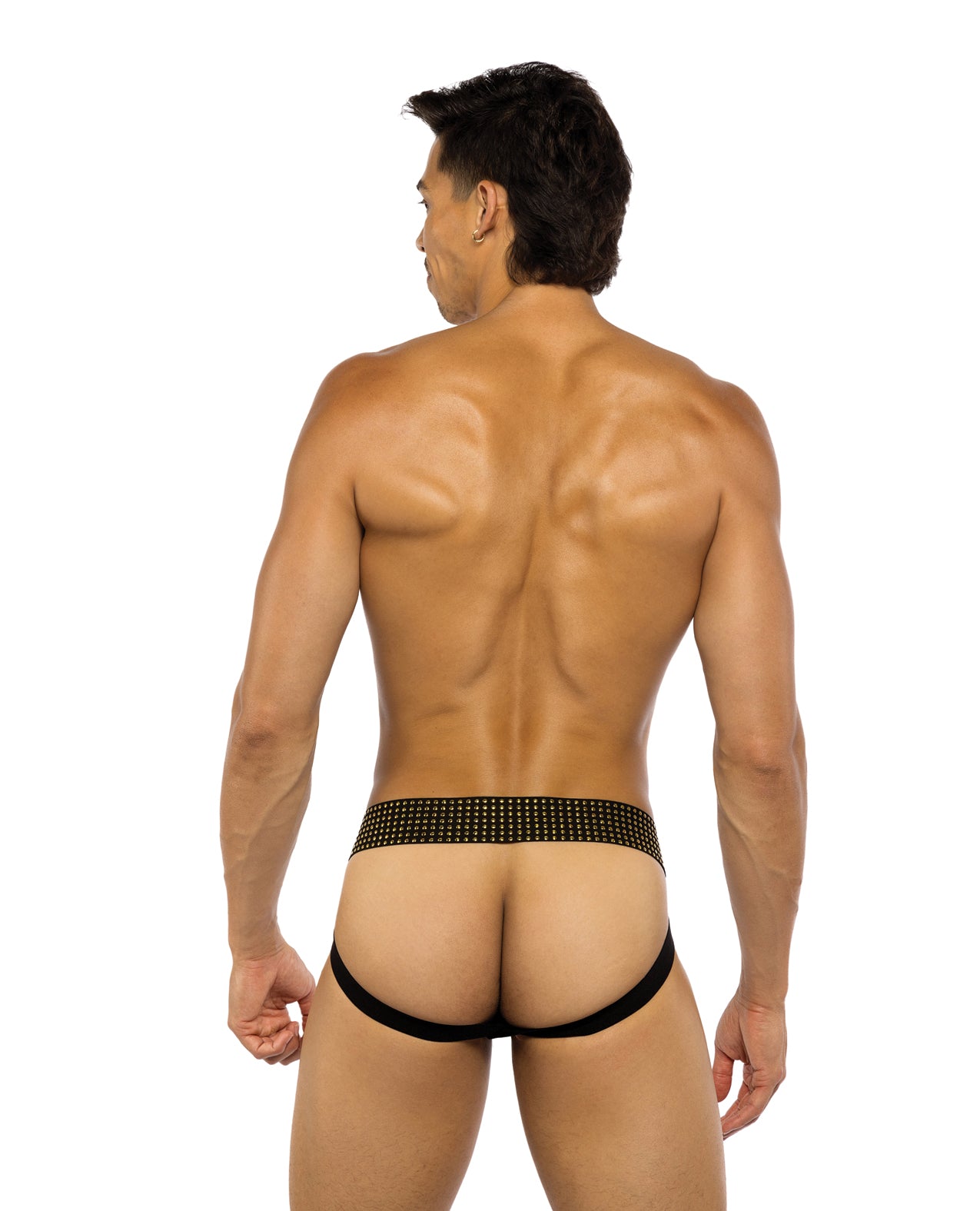 image of product,Sacred Heart Jockstrap w/Contoured Pouch & Studded Elastic Waist - Black - SEXYEONE