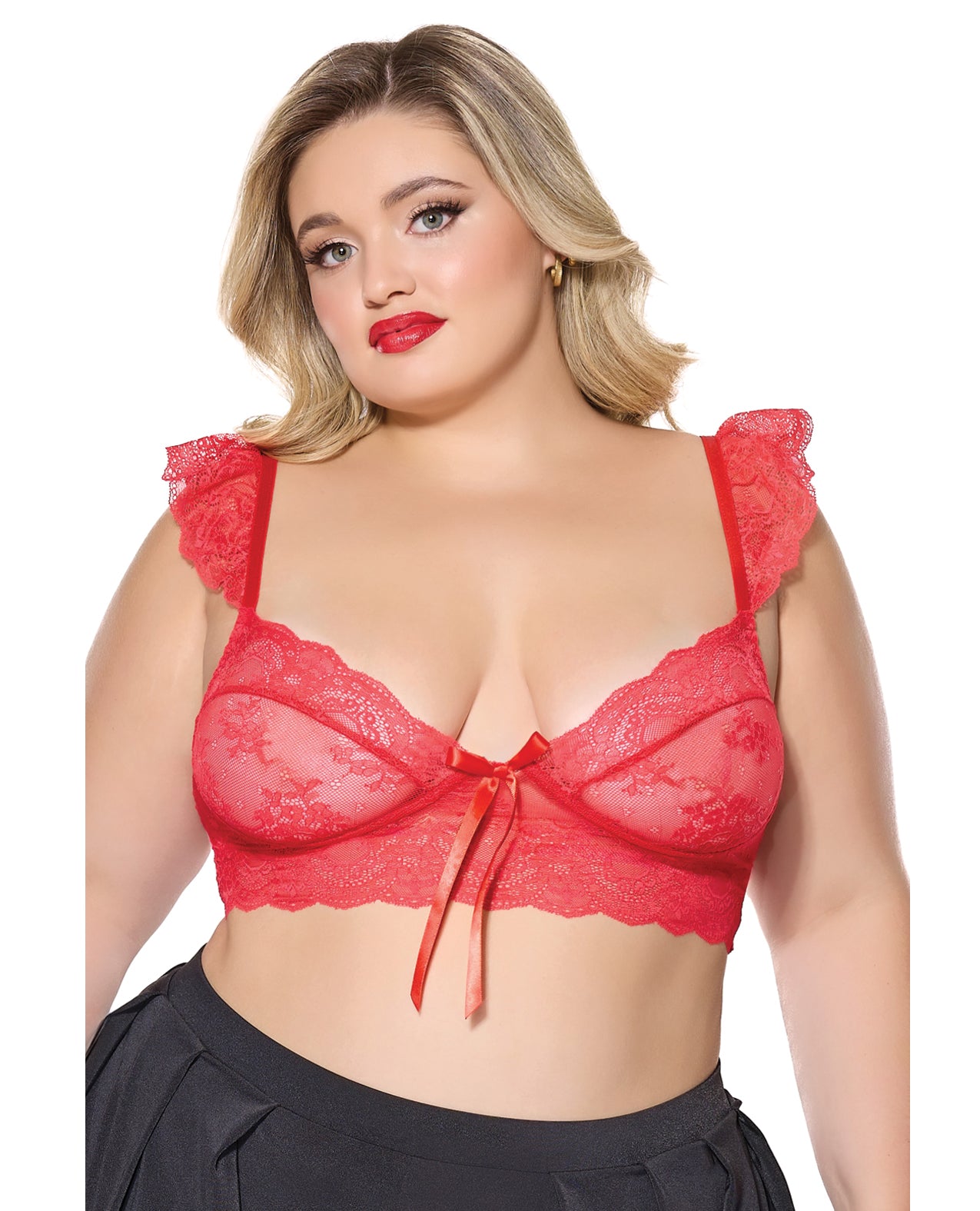 product image, Scallop Stretch Lace Soft Cup Bralette - Red QN - SEXYEONE