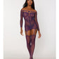 Scalloped Lace and Fishnet Garter Dress w/Attached Stockings - Purple O/S - SEXYEONE