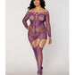 Scalloped Lace and Fishnet Garter Dress w/Attached Stockings - Purple QN - SEXYEONE