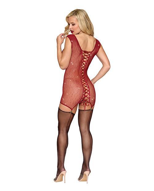 image of product,Seamless Chemise w/Rhinestone Accents & Mini Suspender Clips - Ox Blood O/S - SEXYEONE