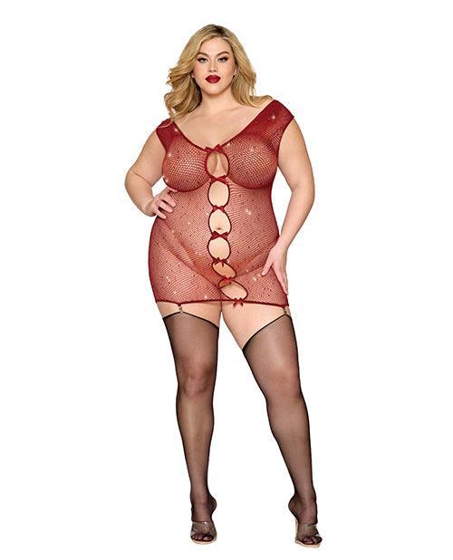 product image, Seamless Chemise w/Rhinestone Accents & Mini Suspender Clips - Ox Blood QN - SEXYEONE