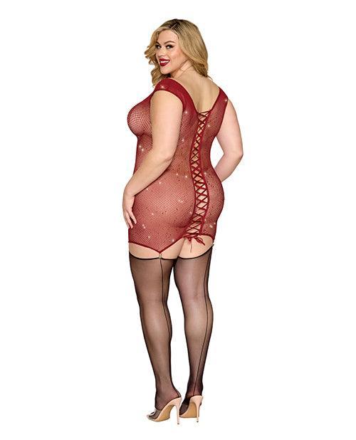 image of product,Seamless Chemise w/Rhinestone Accents & Mini Suspender Clips - Ox Blood QN - SEXYEONE