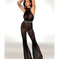 Seamless Crochet Lace Bodystocking w/Fishnet Bellbottoms - Black O/S - SEXYEONE