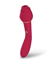 image of product,Secret Kisses Rosegasm Twosome Dual Ended Rose Bud w/Clitoral Suction & G-Spot Vibe - Red - SEXYEONE