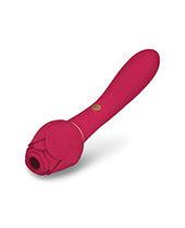 image of product,Secret Kisses Rosegasm Twosome Dual Ended Rose Bud w/Clitoral Suction & G-Spot Vibe - Red - SEXYEONE