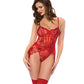 Sequin Embellished Teddy with Snap Crotch Closure - Red - SEXYEONE