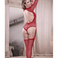 Sheer Infatuation Long Sleeve Teddy W/attached Footless Stockings Red O/s - SEXYEONE