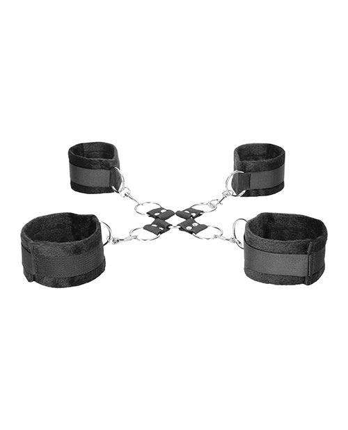 image of product,Shots Ouch Black & White Velcro Hogtie W/hand & Ankle Cuffs - Black - SEXYEONE