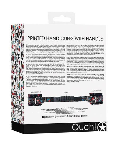 image of product,Shots Ouch Old School Tattoo Style Printed Handcuffs W/handle - Black - SEXYEONE