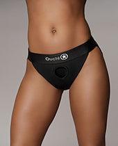 image of product,Shots Ouch Vibrating Strap On Panty Harness W/open Back - Black - SEXYEONE