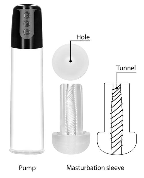 image of product,Shots Pumped Automatic Cyber Pump Masturbation Sleeve W/free Silicone Cock Ring - Clear - SEXYEONE