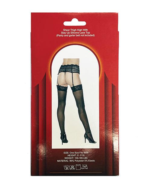 image of product,Silicone Lace Top Thigh High Black O/s - SEXYEONE