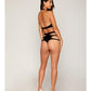 Stretch Faux Leather and Eyelash Lace Bralette w/High-Waisted Panty - Black - SEXYEONE