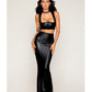 Stretch Faux Leather Harness Bra & Long Slip Skirt - Black - SEXYEONE