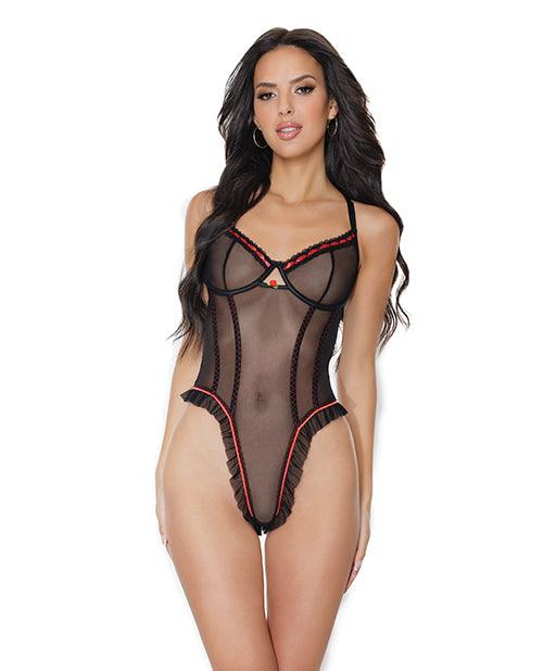 image of product,Stretch Mesh Underwire Teddy w/Ribbon Detail - SEXYEONE