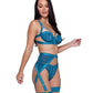 Studs & Kisses Balconette Cup W/underwire Bra, Garter Belt & Panty Teal - SEXYEONE