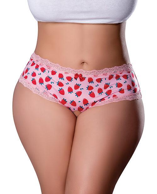 product image, Sweet Treats Crotchless Boy Short w/Wicked Sensual Care Strawberry Lube - Pink QN - SEXYEONE