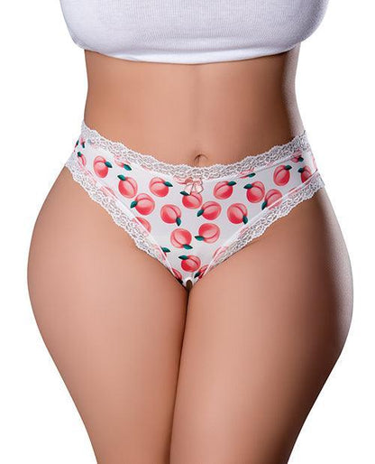 Sweet Treats Crotchless Thong w/Wicked Sensual Care Peach Lube - White QN - SEXYEONE