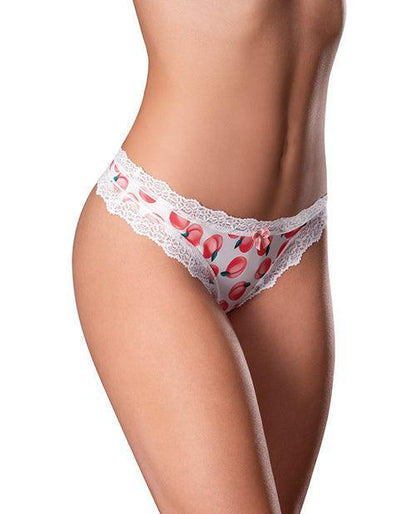 Sweet Treats Crotchless Thong w/Wicked Sensual Care Peach Lube - White - SEXYEONE