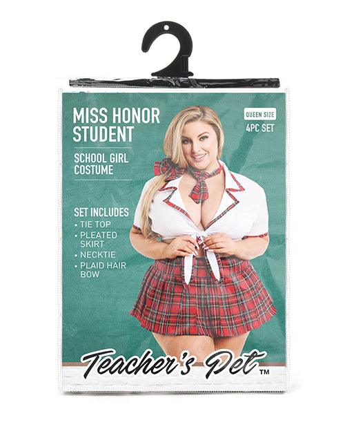 Teacher's Pet Ms Honor Student School Girl Tie Top, Pleated Skirt, Neck Tie & Hair Bow Red - SEXYEONE