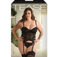 Tease Parker Eyelash Lace Gartered Bustier & G-string Black - SEXYEONE