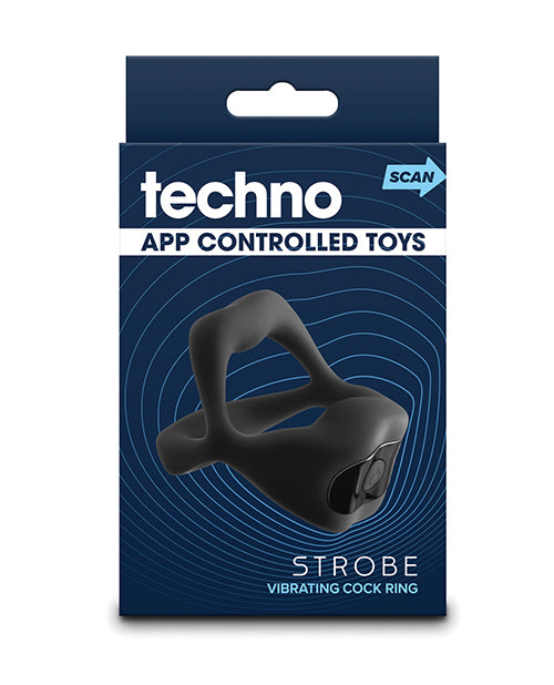 product image, Techno Strobe App Controlled Vibrating Cock Ring - Black - SEXYEONE