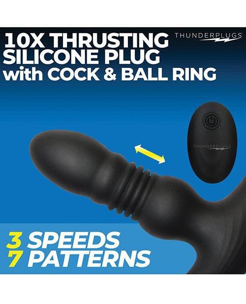 Thunderplugs 10x Thrusting Silicone Vibrator W/cock & Ball Strap & Remote - Black - SEXYEONE