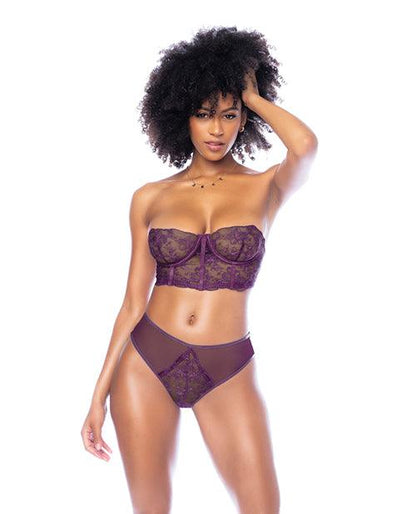 Underwire Bustier w/Removable Straps & High Waisted Thong 2 pc Set - Mulberry - SEXYEONE