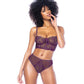 Underwire Bustier w/Removable Straps & High Waisted Thong 2 pc Set - Mulberry - SEXYEONE