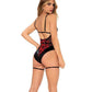 Underwire Teddy W/attached Garter Straps & Hook & Eye Crotch Closure Black/red - SEXYEONE