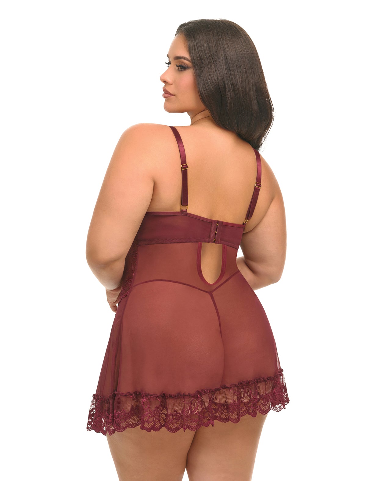 image of product,Valentine Lacey Babydoll w/G-String - Zinfandel - SEXYEONE