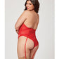 Valentines Heart Embroidered Mesh Bustier & Panty Red - SEXYEONE