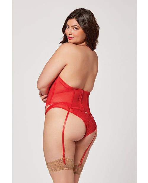 product image,Valentines Heart Embroidered Mesh Bustier & Panty Red - SEXYEONE