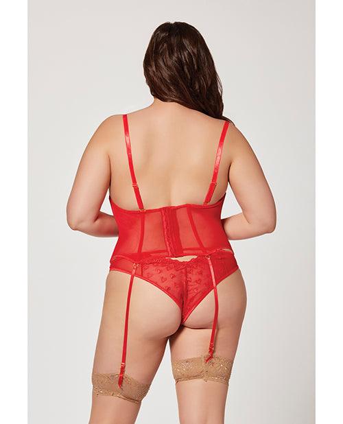 image of product,Valentines Heart Embroidered Mesh Bustier & Panty Red - SEXYEONE