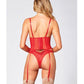 Valentines Heart Embroidered Mesh Bustier & Panty Red - SEXYEONE