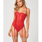 Valentines Heart Embroidered Mesh Bustier & Panty Red - SEXYEONE