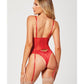 Valentines Heart Embroidered Mesh Bustier & Panty Red - SEXYEONE