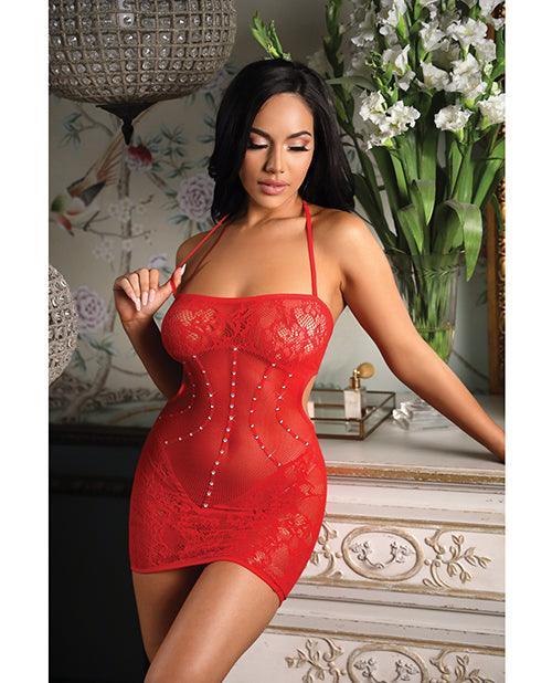 product image, Vixen Feel The Heat Halter Dress w/Rhinestone Detail - Red O/S - SEXYEONE